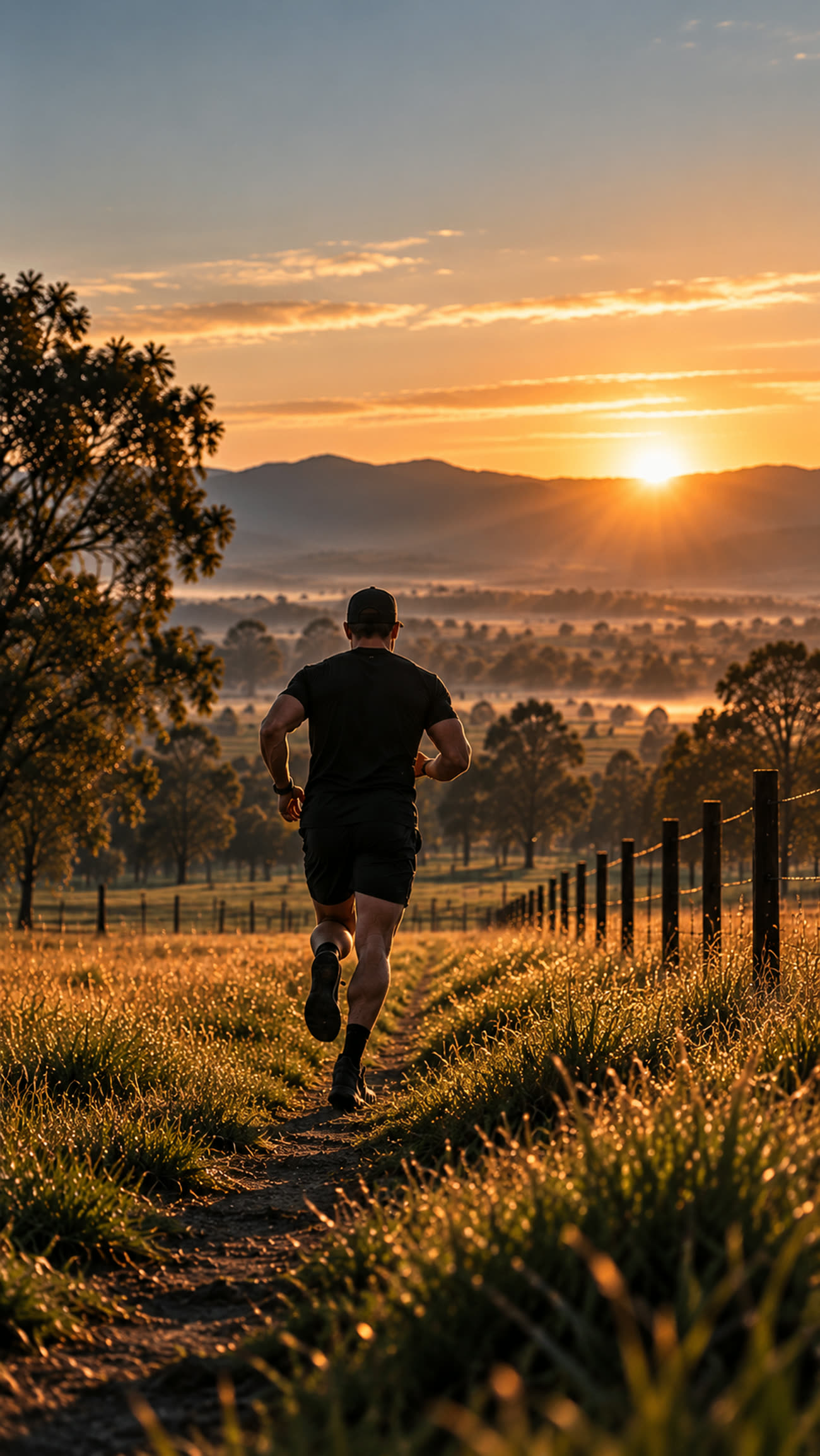 Runner training on a gravel track at sunrise near Brookfield